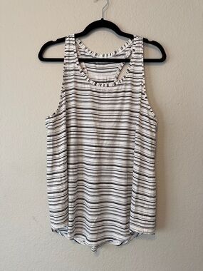 lululemon White and Black Striped Racerback Tank